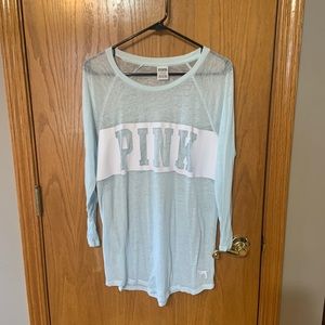 PINK sheer light green long sleeve top. Large